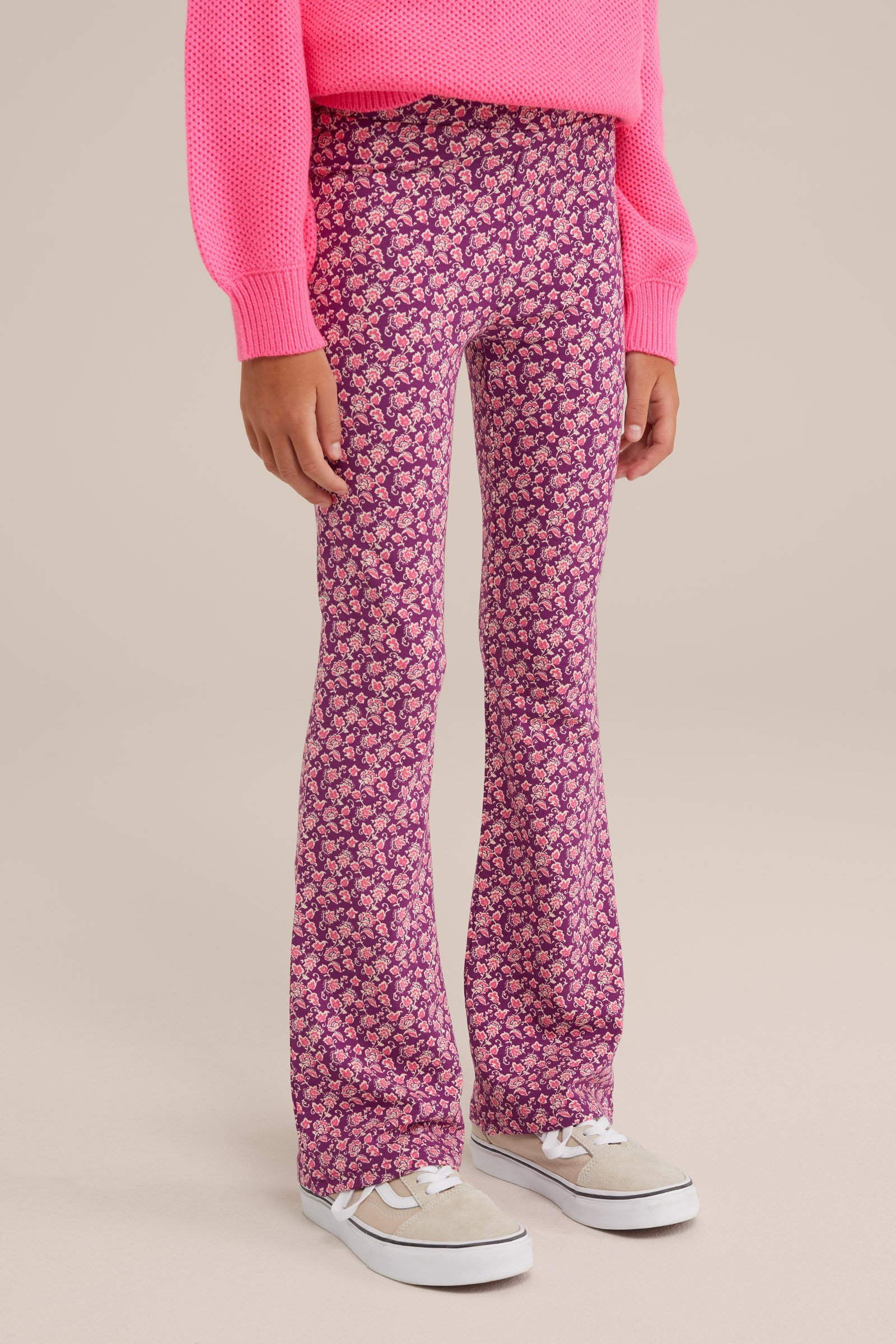 Meisjes flared legging met dessin WE Fashion Donkerpaars