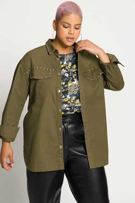 Hemdbluse, oversized, Color Denim, Zier Nieten