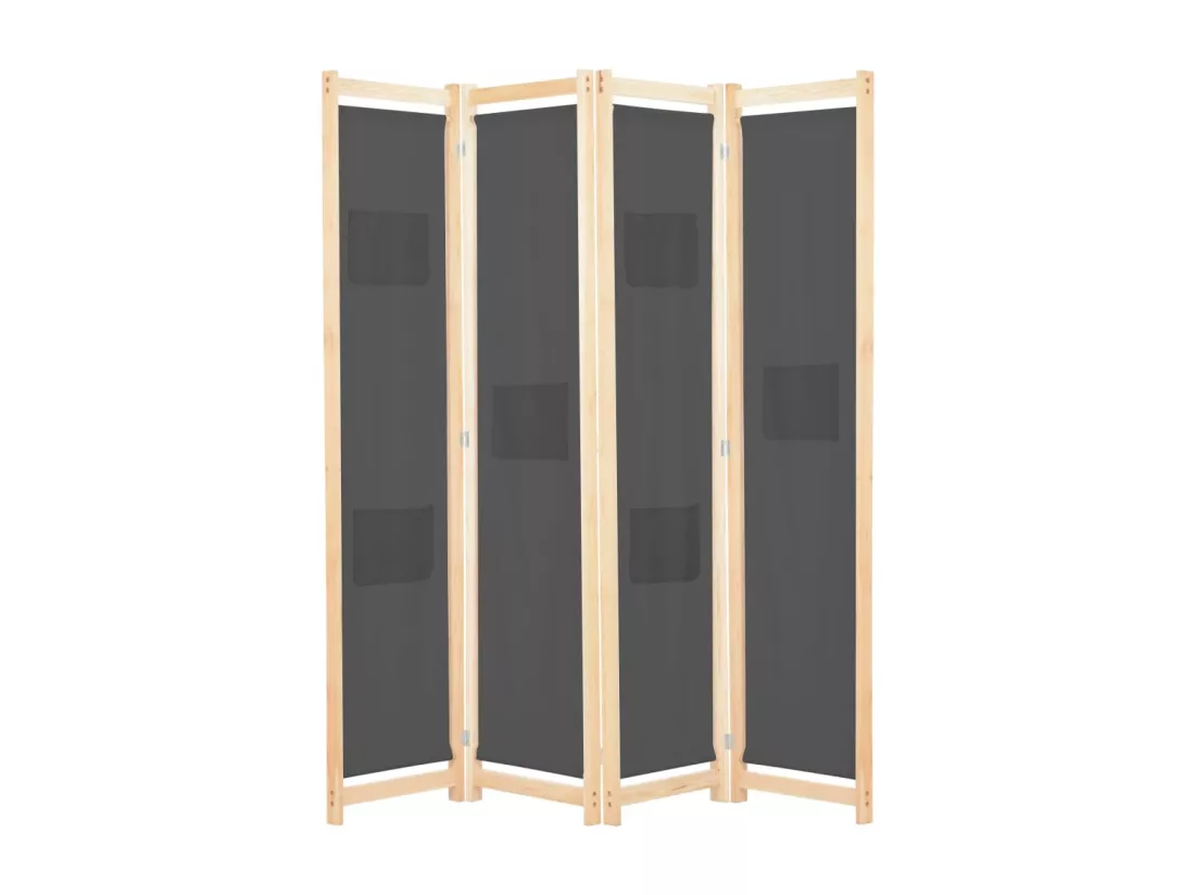 Cloison de séparation 4 panneaux Gris 160x170x4 cm Tissu