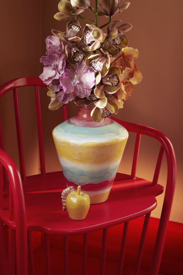 Kähler Poppery Vase med æble H32 cm pink/mint/gul Lyserød