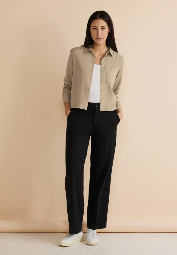 Hemdbluse in washed Look - cool ivory