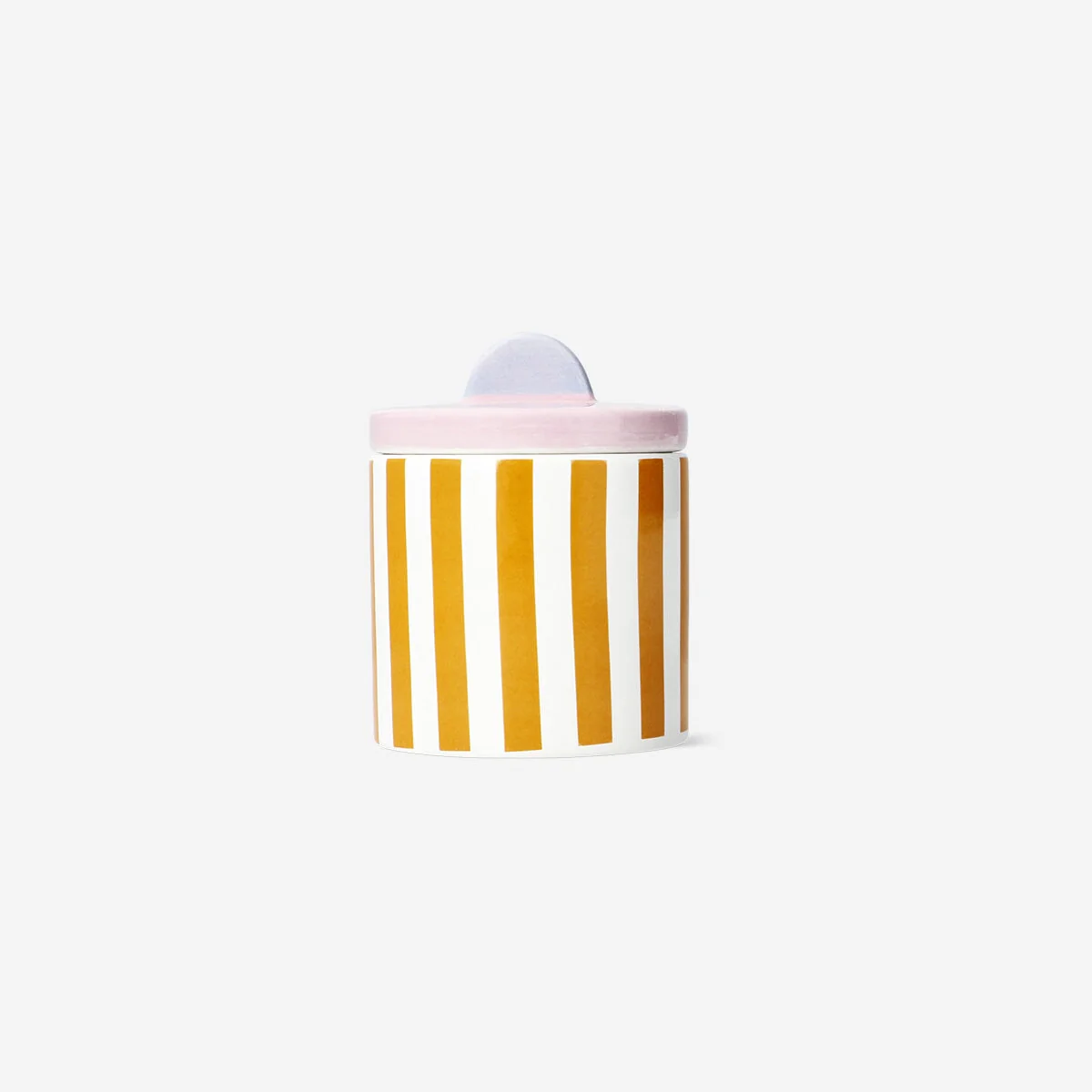 Pink opbevaringskrukke med striber og muslingeskal - 9 cm