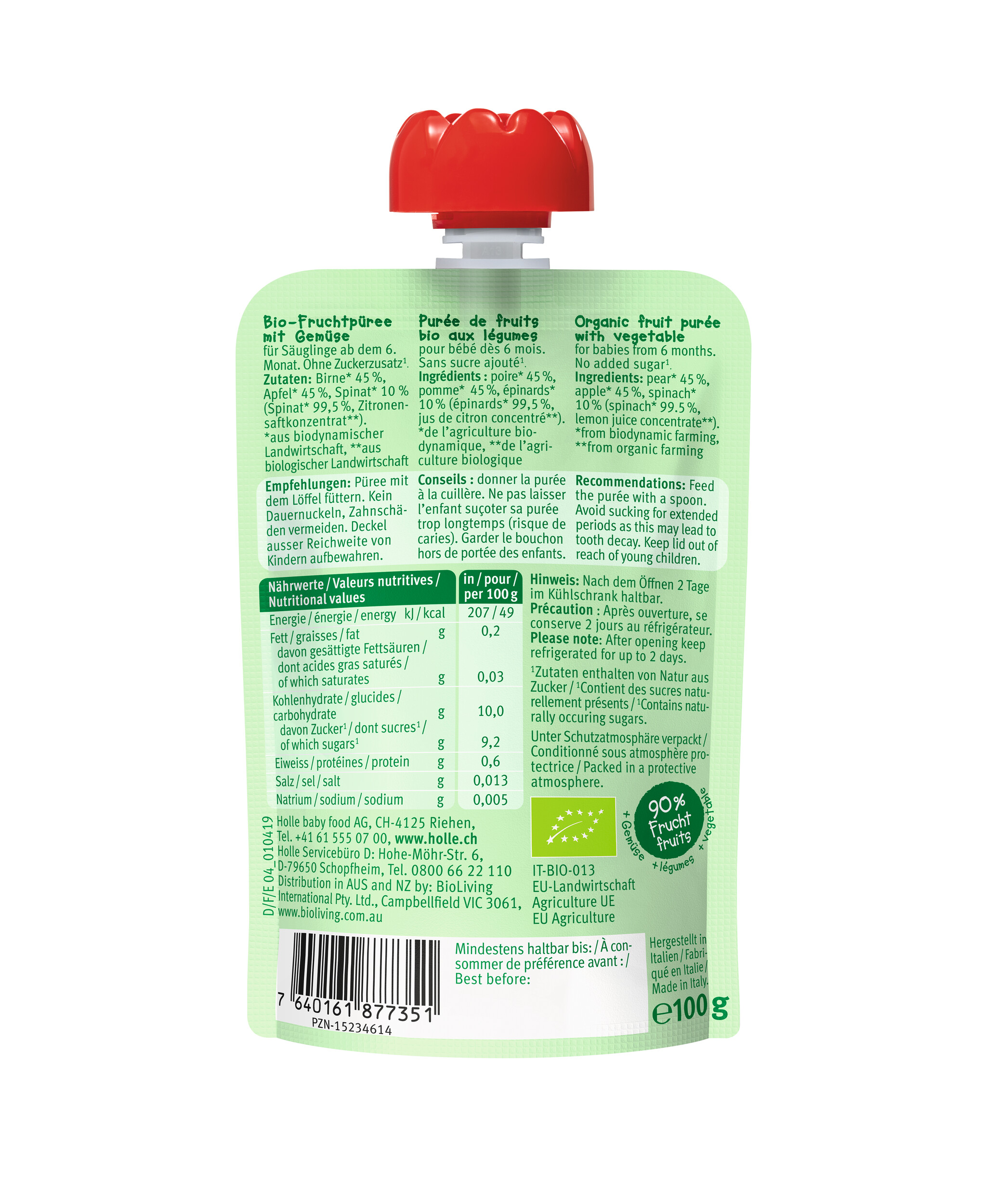 HOLLE Power Parrot - Pouchy Birne Apfel & Spinat 100 g