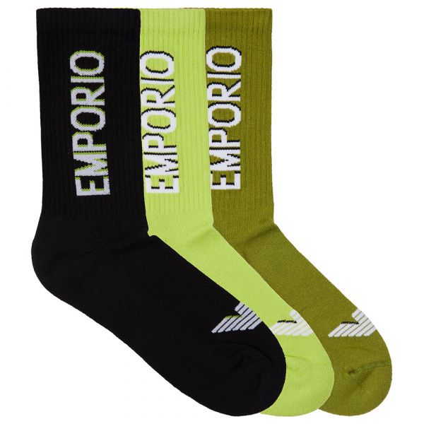 Emporio Armani Meias Curtas Em000554_af12299 3 Pares Black / Lime / Green 39-42