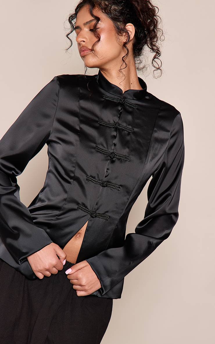 Noir Veste Col Mandarin En Satin