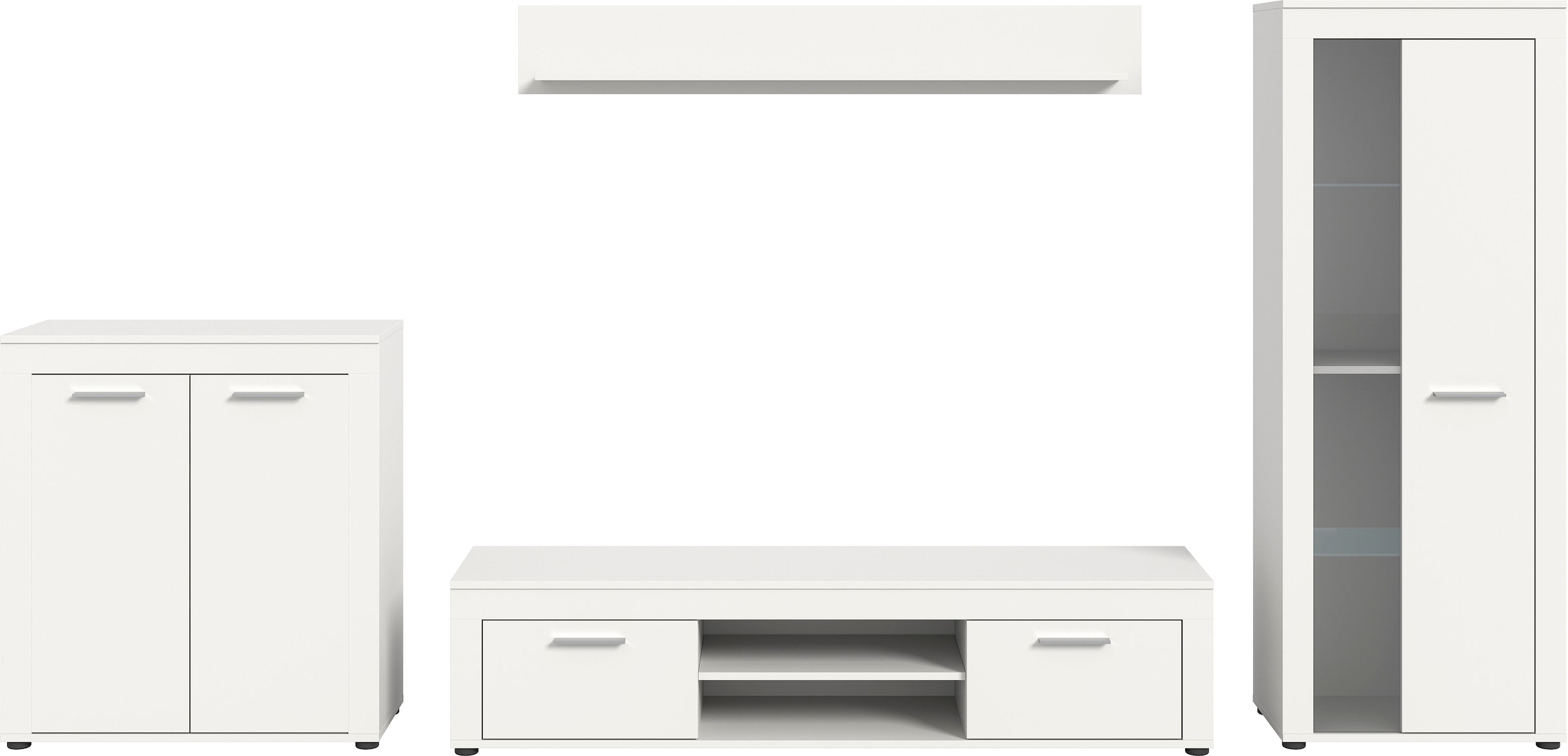 INOSIGN Wohnwand »Aosta, Breite 330cm, best. aus Highboard, Lowboard, Wandboard, Vitrine« 4 Stk. tlg.