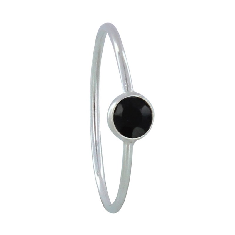 Bague Argent Petit Rond Facetté d'Onyx Noir