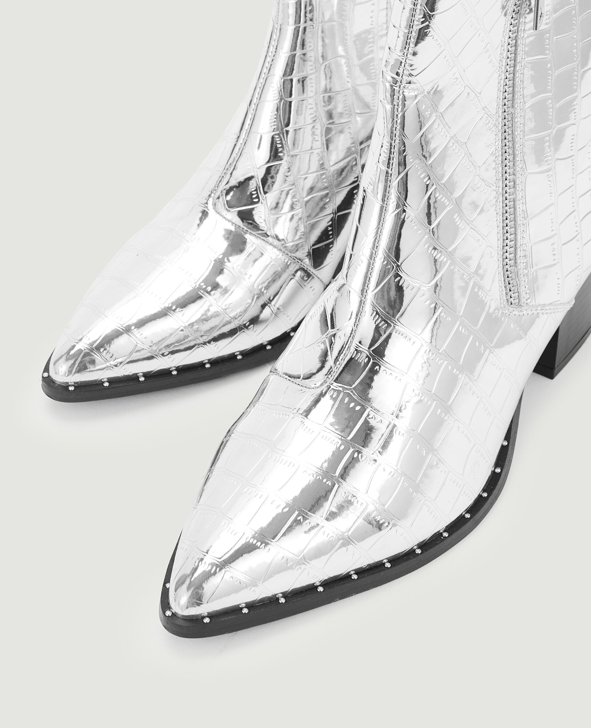 Boots santiags effet croco avec clous - Argenté
