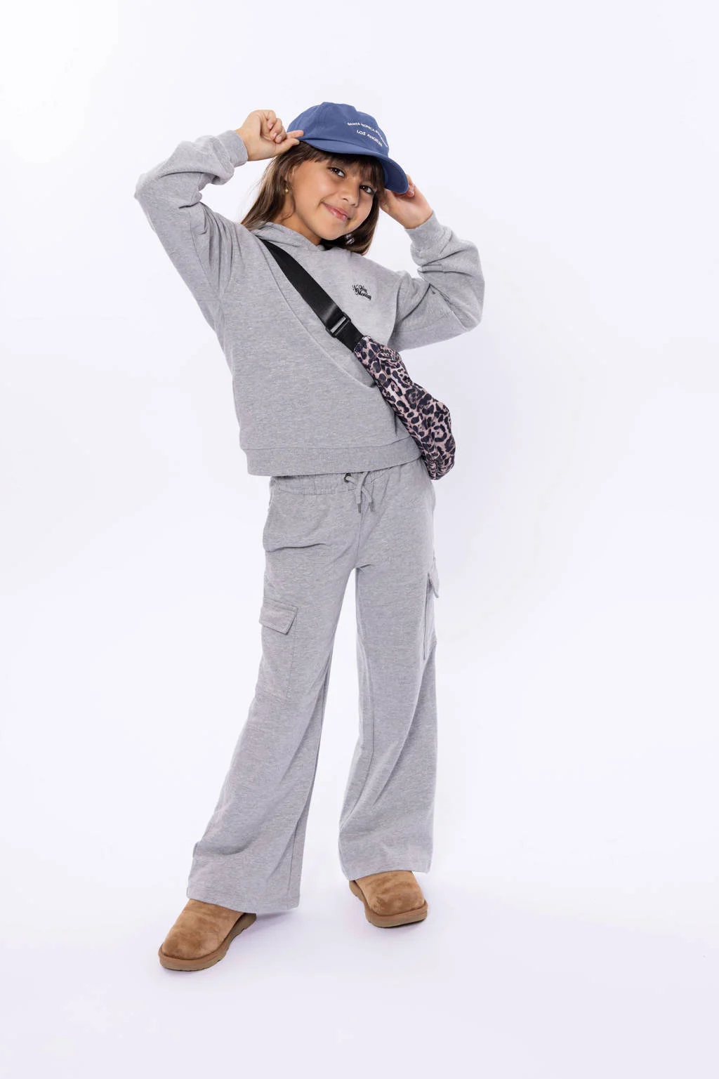 No Way Monday wide leg cargo broek grijs melange