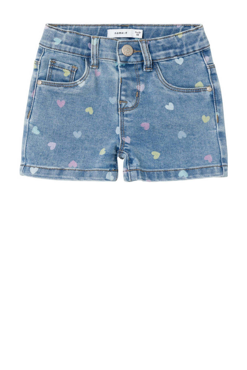 NAME IT slim fit denim short NMFSALLI met hartjes medium blue denim