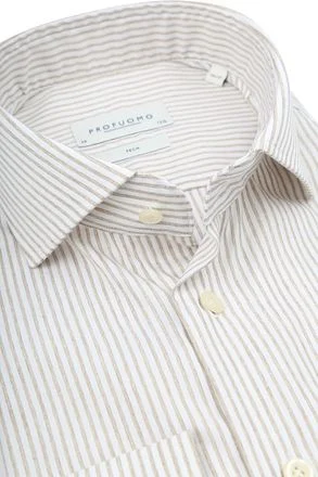 Profuomo Shirt Extra Lange Mouwen Travel Streep Beige PPWH10059B-G kopen