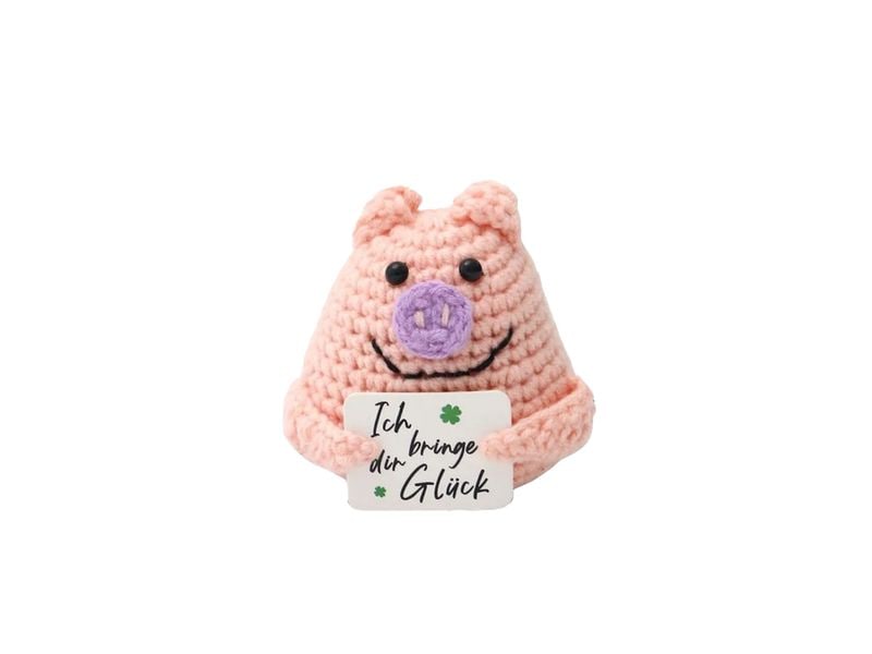 I AM CREATIVE Glücksbringer Positiv Pig Gehäkeltes Mini Plüsch
