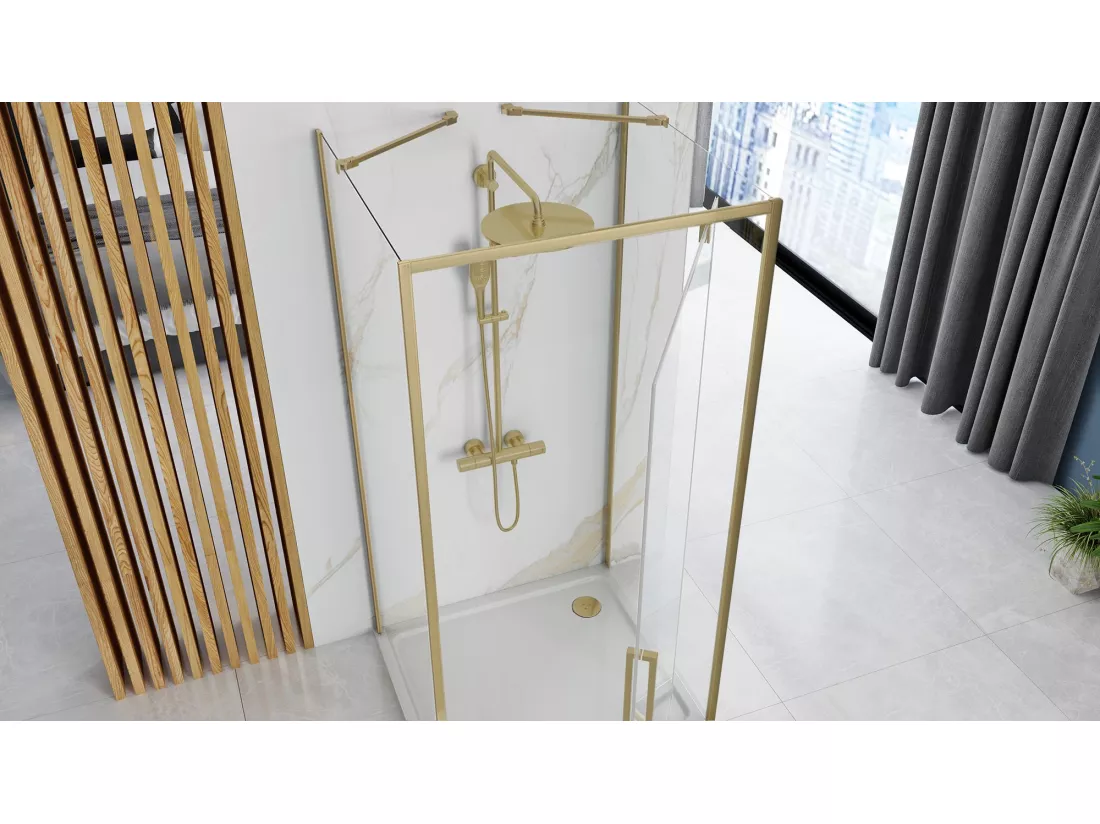 Cabine De Douche Murale Rea Rapid Swing 100X80 Brush Gold