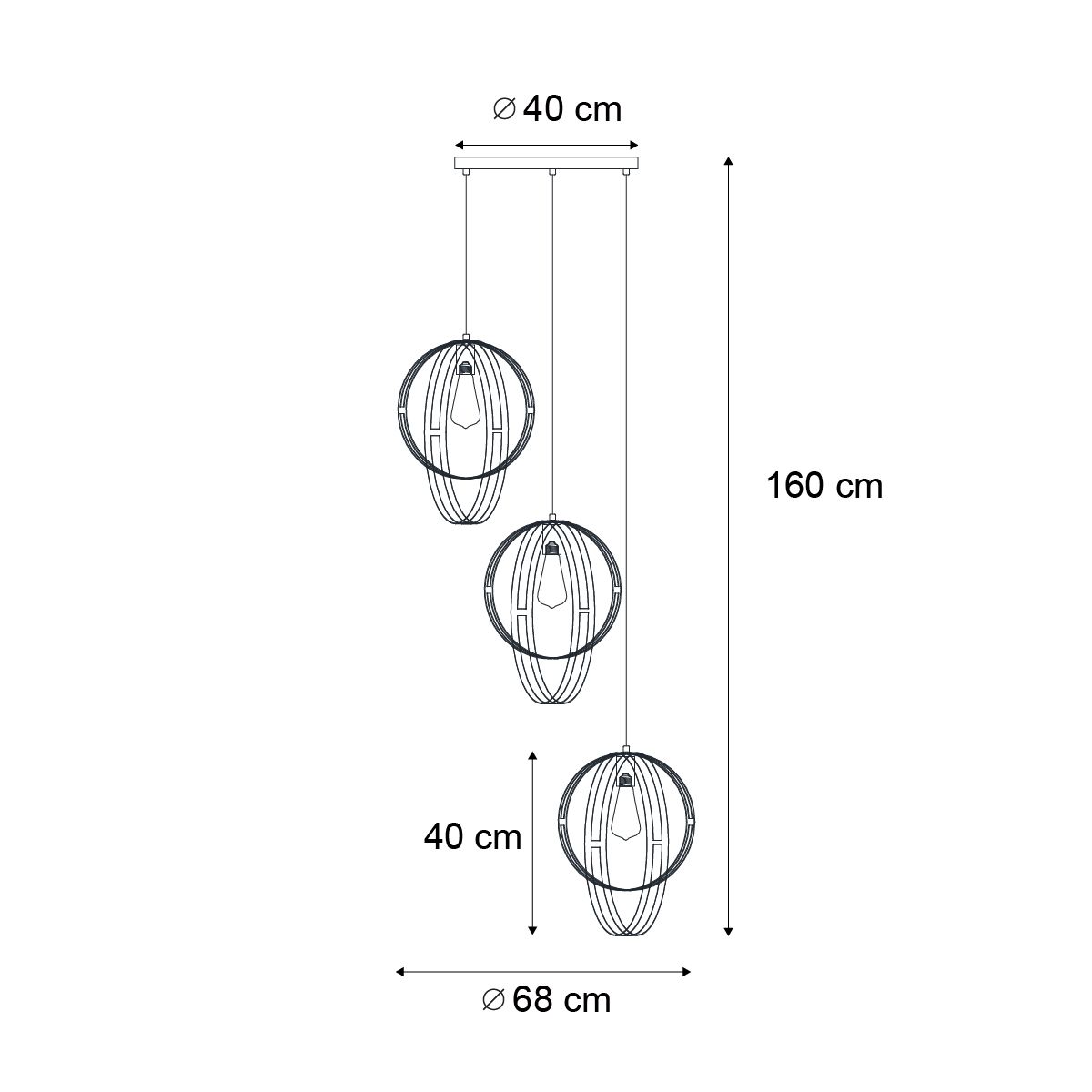 Design hanglamp zwart rond 3-lichts - Indu