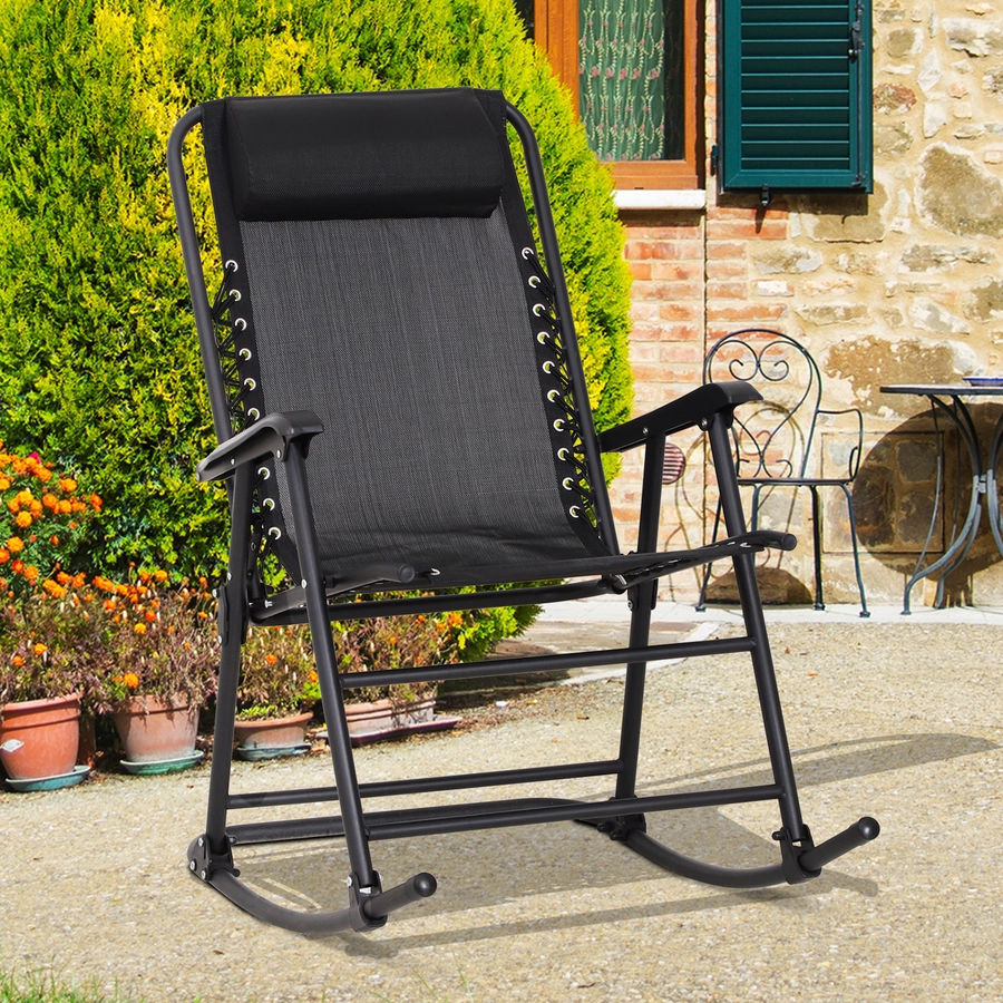 Outsunny Schaukelstuhl mit Kopfkissen schwarz