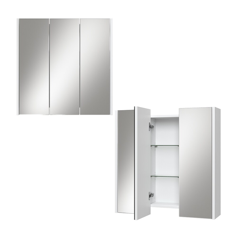Vicco Spiegelschrank Badspiegel Wandspiegel Majest Weiß Hochglanz modern 67x68 cm Badezimmer Schrank Badschrank Badezimmermöbel Badmöbel Tür
