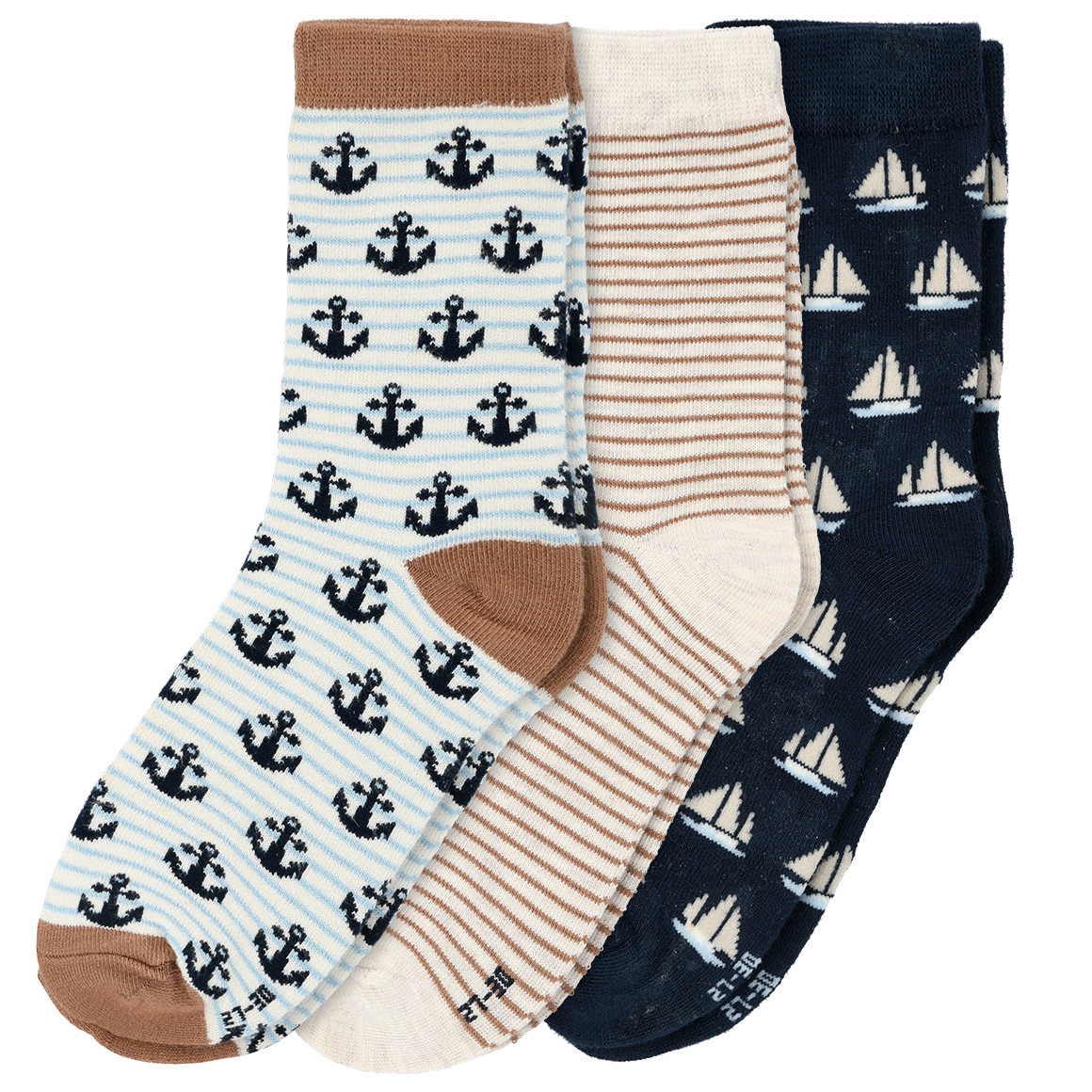 Topolino 3 Paar Jungen Socken in super softer Qualität hellbraun / dunkelblau / hellblau / creme