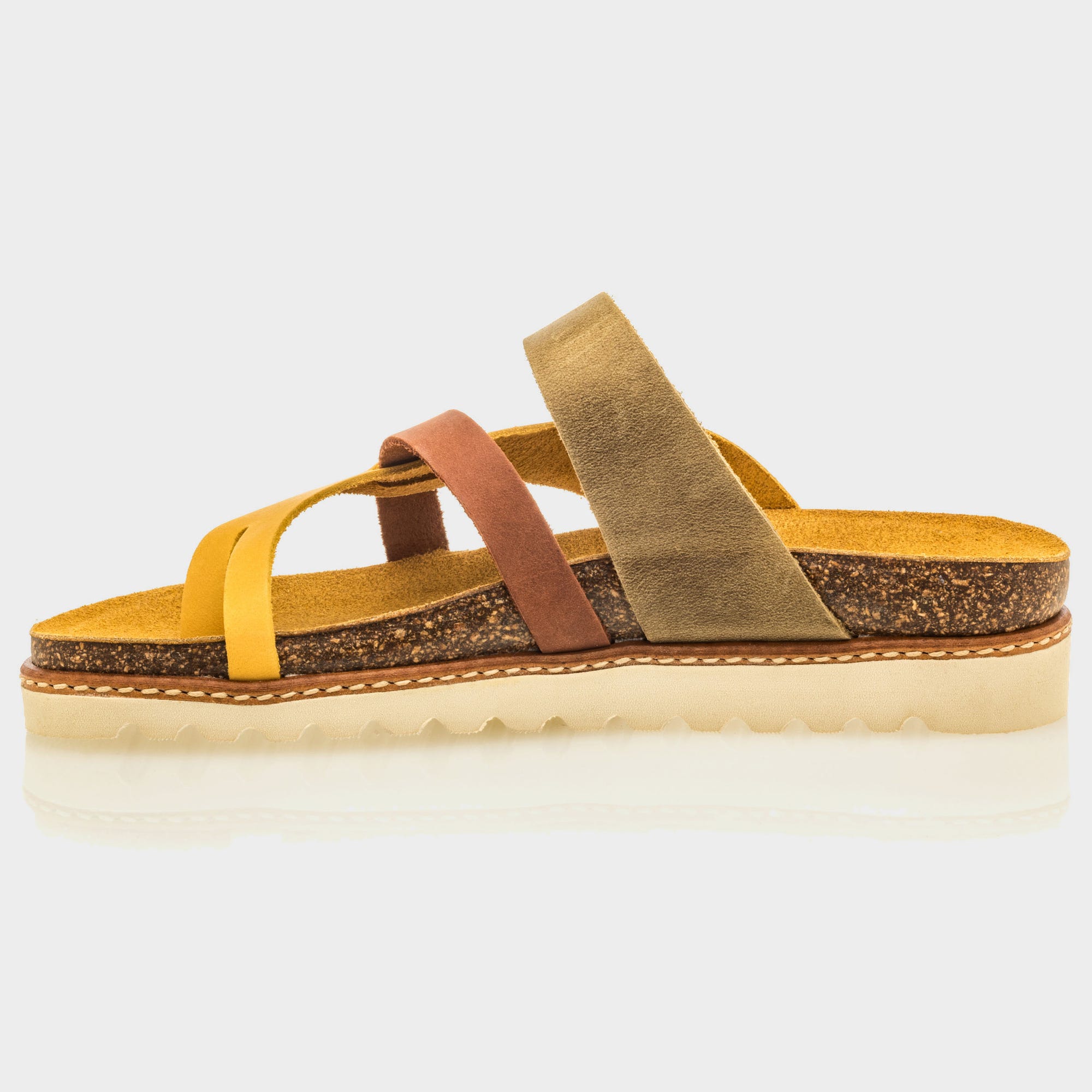 Mules semelle liège Femme en cuir jaune