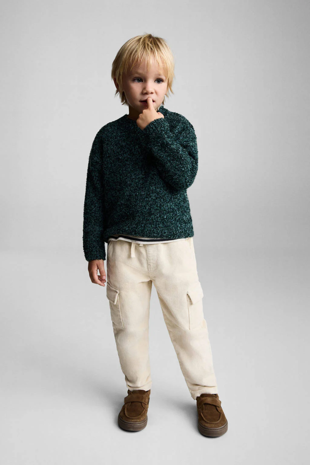 Mango Kids trui donkergroen grof gebreid