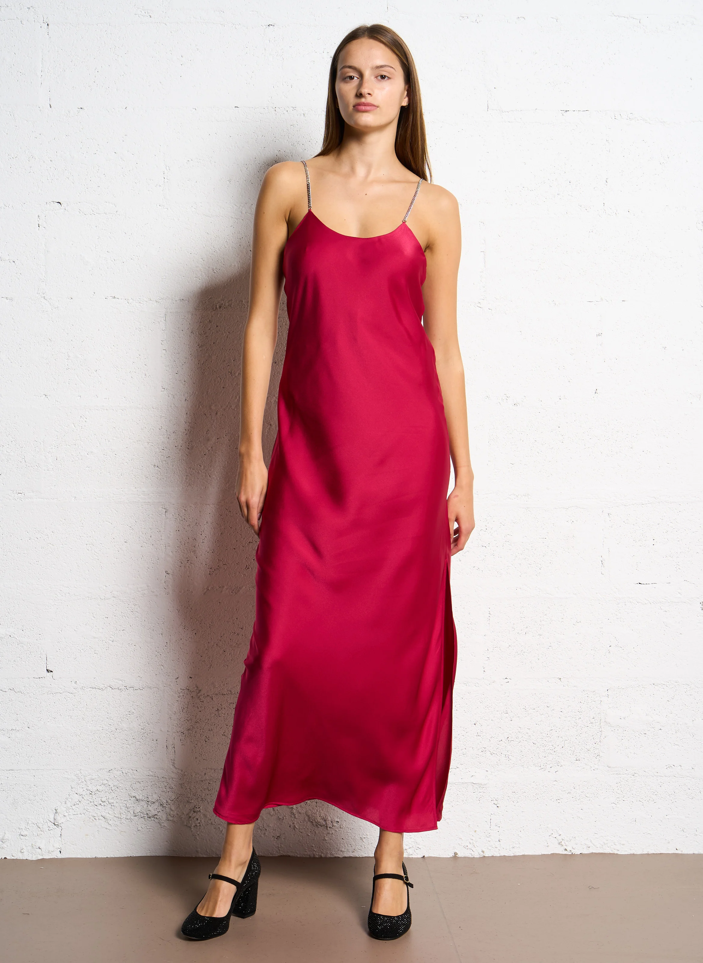 CALIX - Robe longue ajustée encolure ronde| Rouge