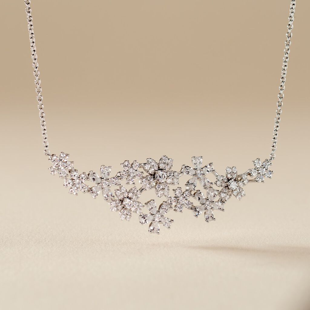 Collier Midnight Flower Argent Blanc Oxyde De Zirconium