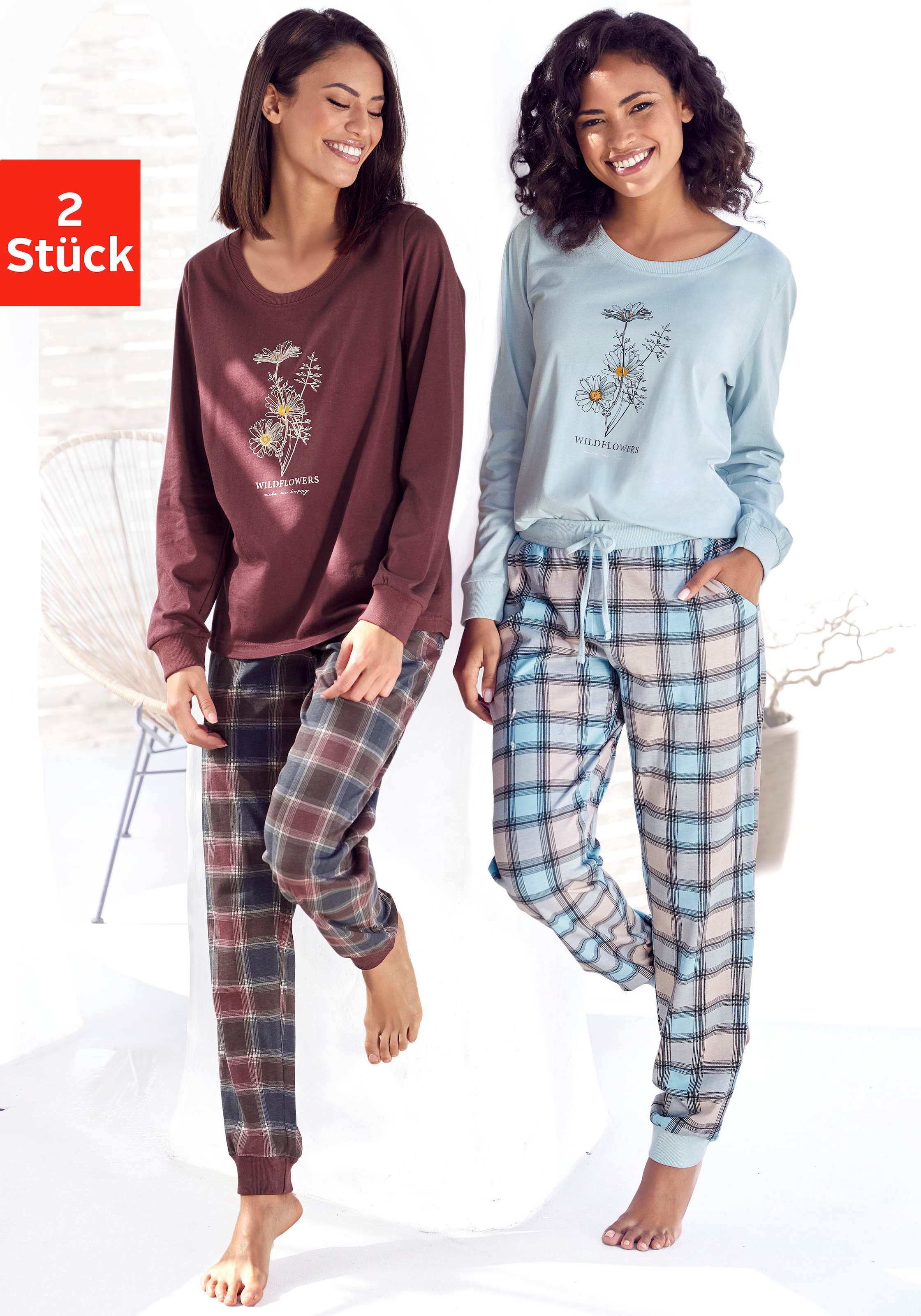 Vivance Dreams Pyjama, 4 Stk. mit Frontdruck