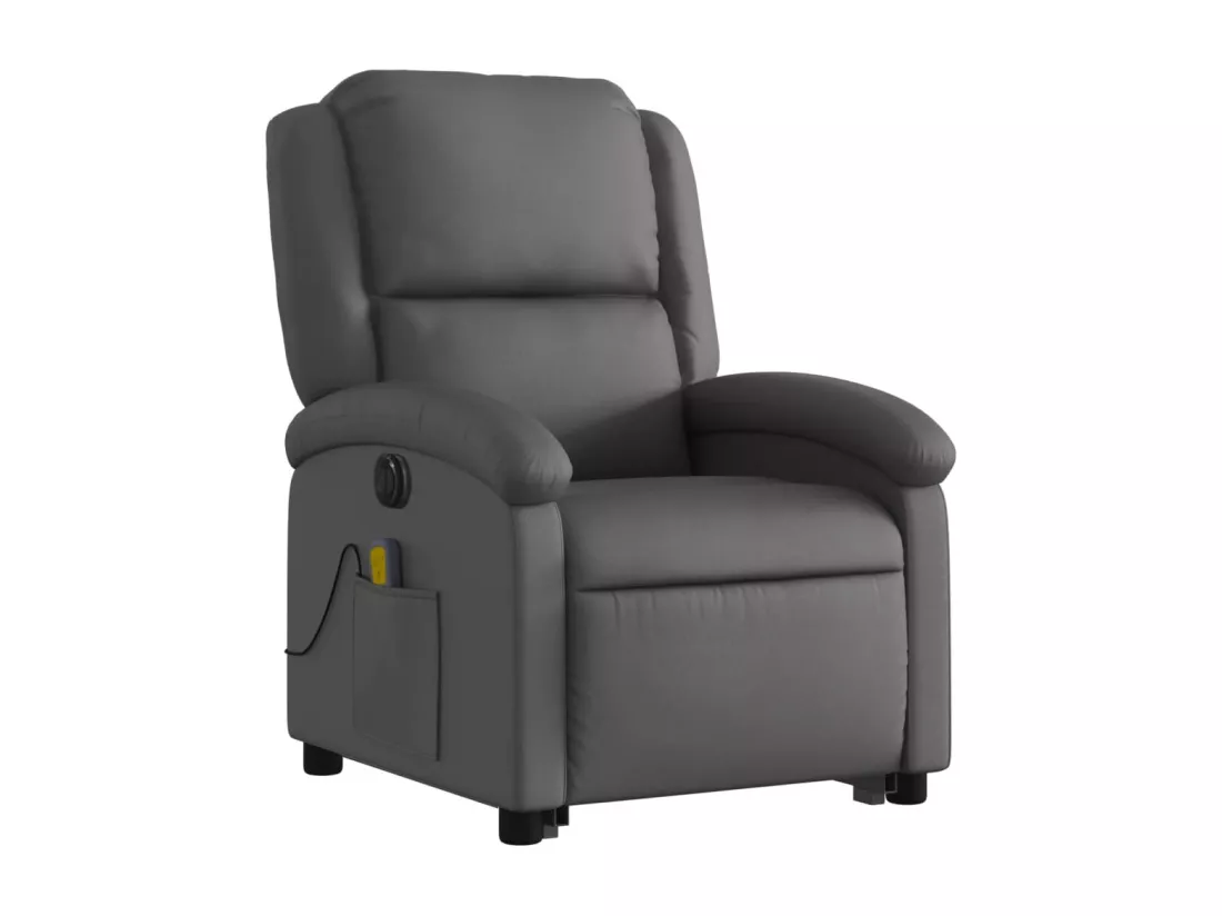 Fauteuil inclinable massant électrique gris cuir véritable