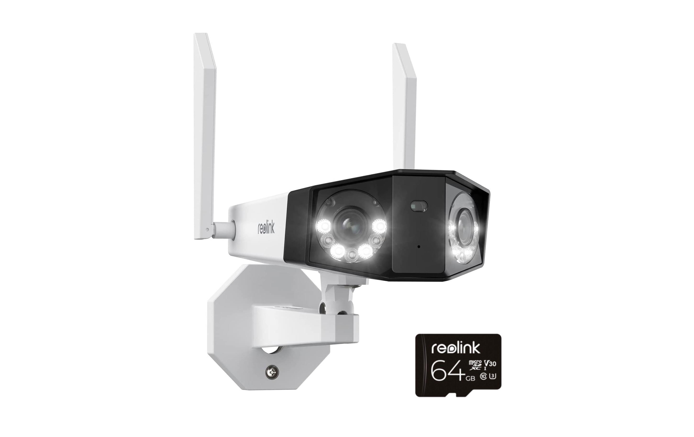 Netzwerkkamera Duo W730 180° 4K Wifi Kamera + 64 GB SD<br>Smarte wetterfeste 4K WLAN Dual-Kamera mit 180° Ultra-Weitwinkel, Spotlights, Personen-/Autoerkennung, farbige Nachtsicht, 2.4/5 GHz Dualband-WLAN für optimalen Empfang bis zu 50 m im Freien i