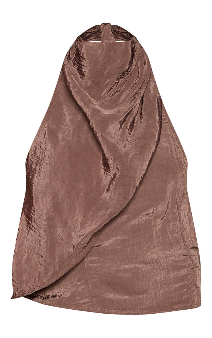 Marron Foncé Ensemble Haut Court Texturé Tissé À Col Licou