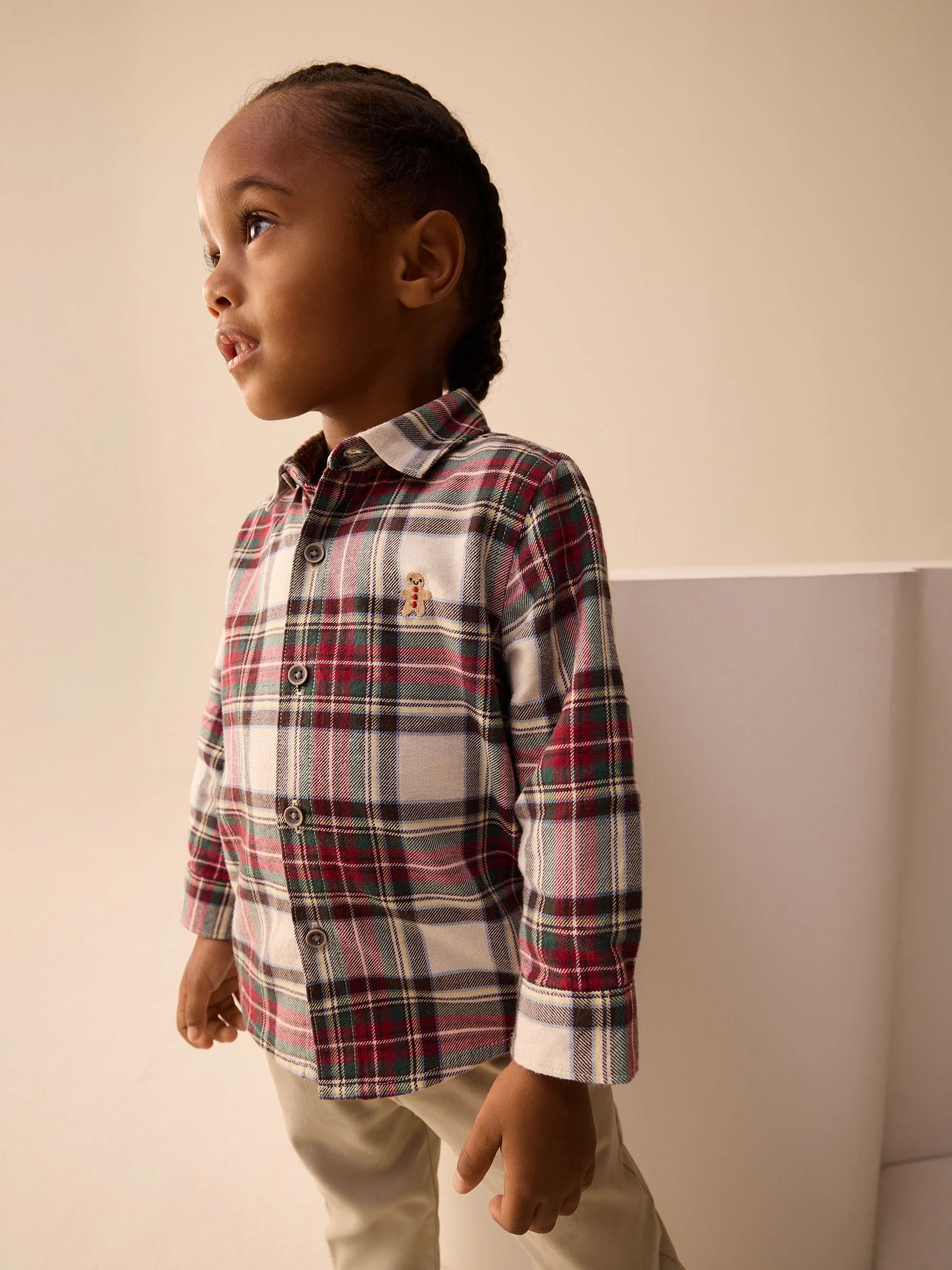 Neutraal geruit - Long Sleeve Character Shirt (3mths-7yrs)