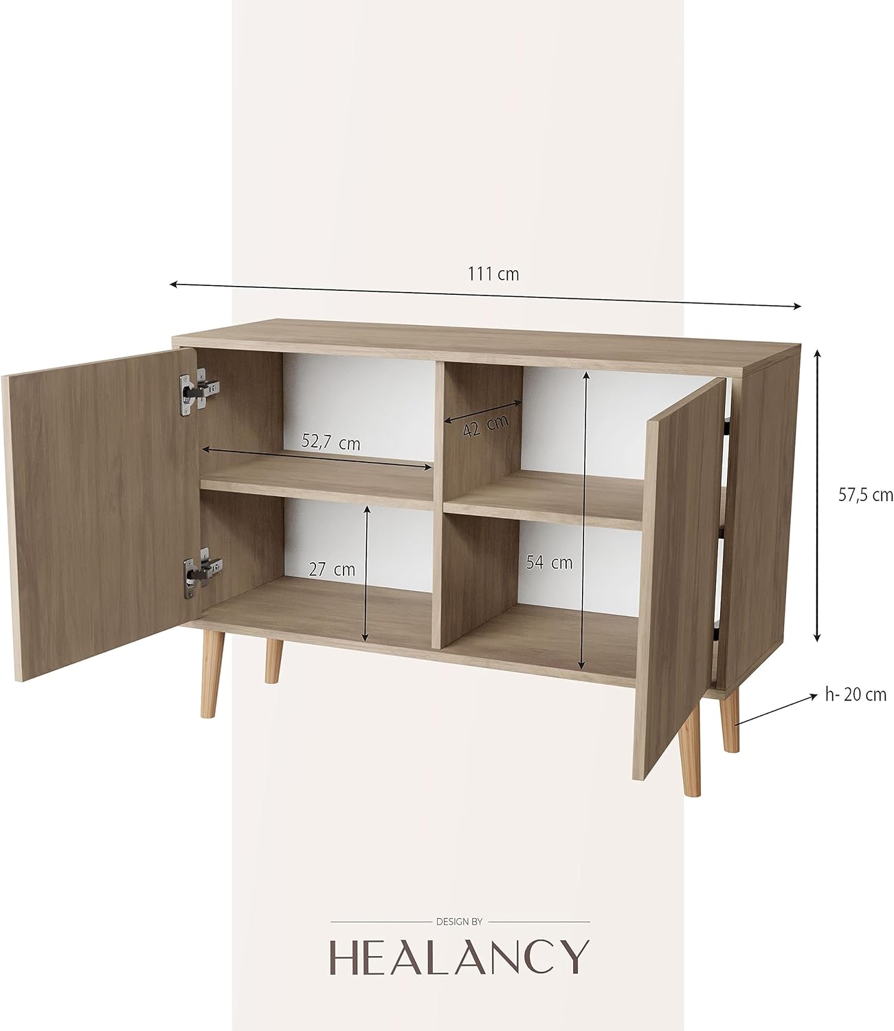 HEALANCY Komodenschrank - Kommode mit 2 Türen- Flurkommode- Schrank - Highboard - Kleiderschrank Möbel - Wohnzimmer Schlafzimmer Esszimmer Flur - Sideboard- Riva-Eiche