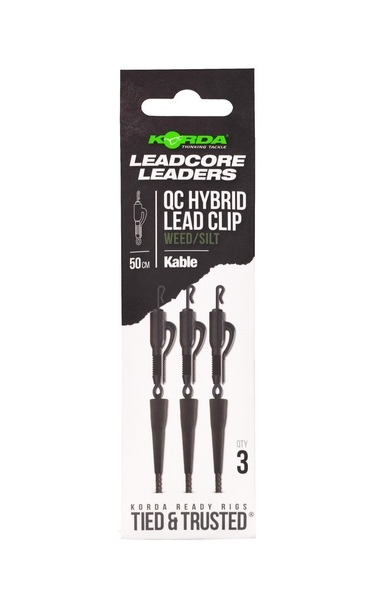 Bas de ligne plombé Korda Kable Leadcore avec clip plomb hybride et émerillon rapide (50cm) (3 pièces)