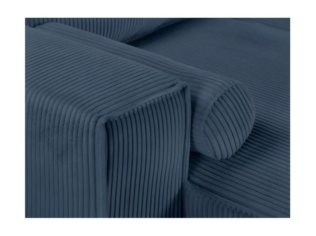 Canapé panoramique 5 places Clarence convertible avec coffre en velours côtelé - Bleu foncé - L322 x P161 x H87cm - Loungitude