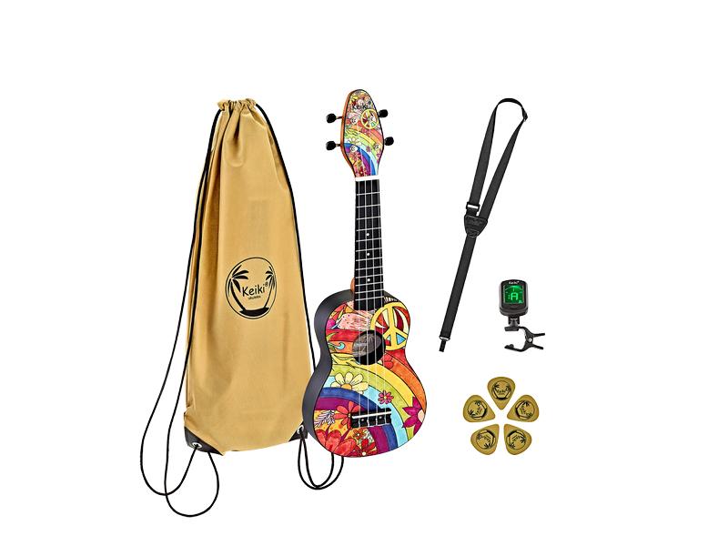 Ortega Guitars Ukulele Keiki Package K2-68 – Peace '68 Der perfekte Einstieg in die Welt der Ukulele