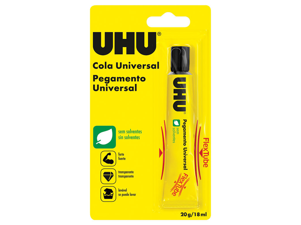 COLA UHU TRANSPARENTE EM TUBO DE PLÁSTICO SEM SOLVENTES 20ML