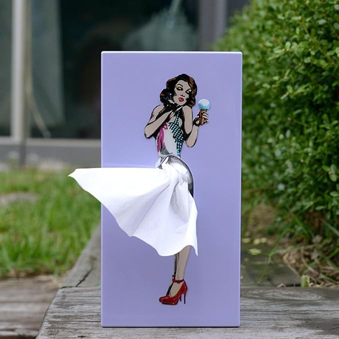 (25.5x13cm) Retro Taschentuch Spender Nastuch Dispenser Kosmetik Tuch Aufbewahrungs Box im Vintage Lady Design - Violett