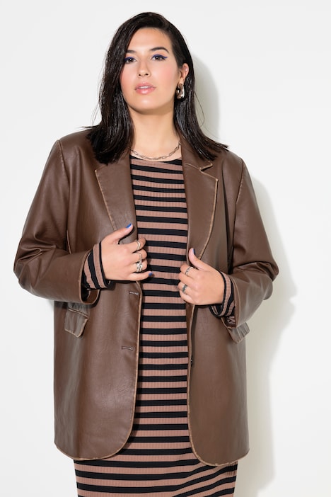 Blazer, Oversize-Shape, Lederoptik, Used-Look