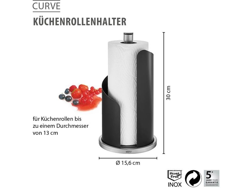 GEFU Küchenrollenhalter Curve Schwarz Halter für Küchenrollen