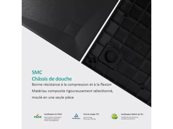 EMKE Receveur de douche Semi-circulaire Antidérapant SMC receveur de douche, Blanc 90 x 90 cm