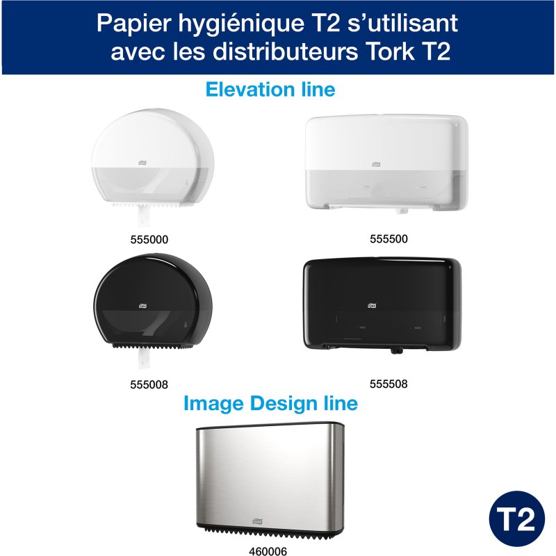 Papier toilette Mini Jumbo double épaisseur Advanced Tork T2 - 12 rouleaux de 180 m