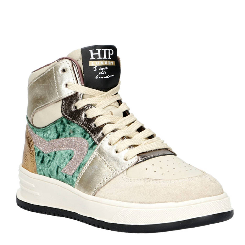 Hip leren sneakers beige/groen