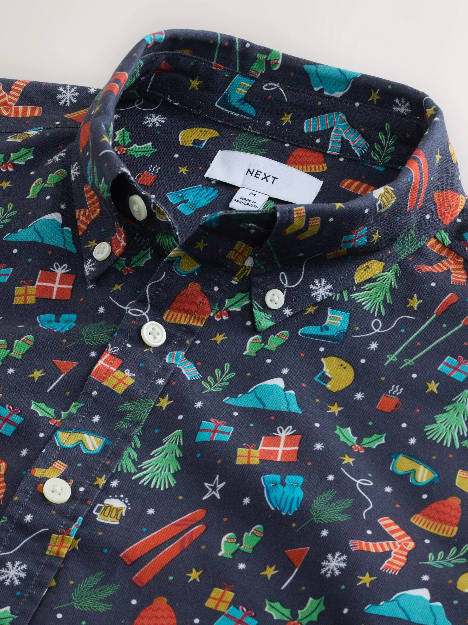 Donkerblauw - Overhemd met kerstprint en lange mouwen
