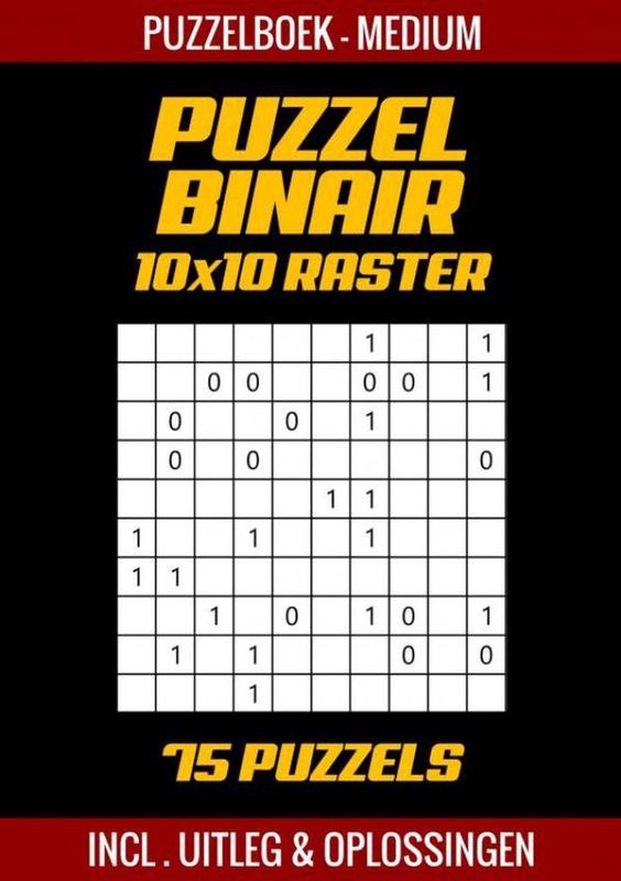 Puzzelboek - Binairo - 75 Medium Puzzels - Paperback - A5 - Zwart/Wit