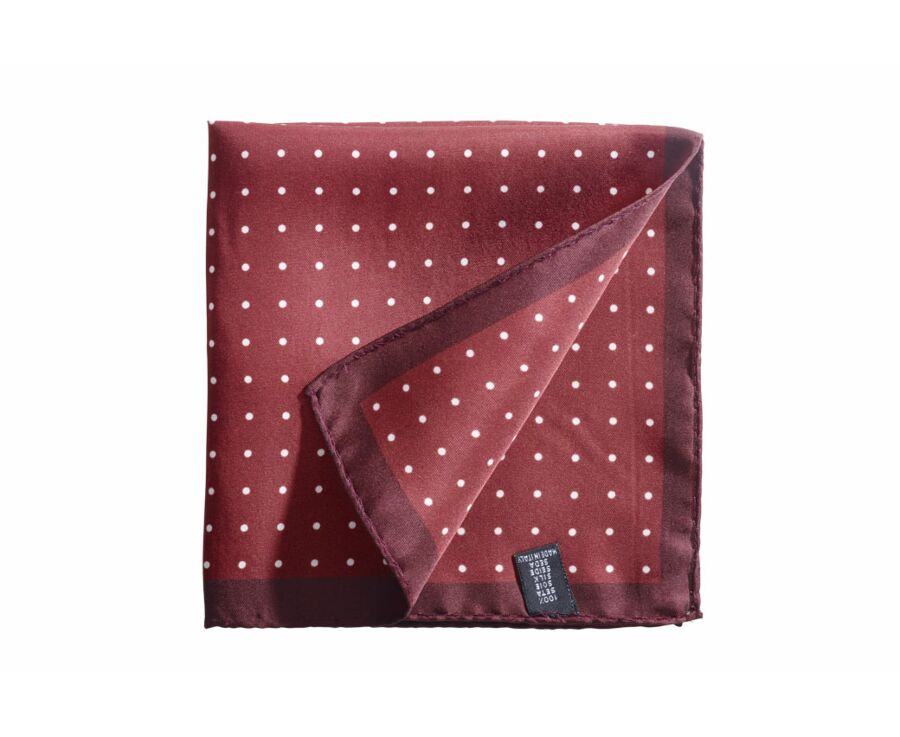 Pochette de costume en soie à pois Bordeaux et Blanc