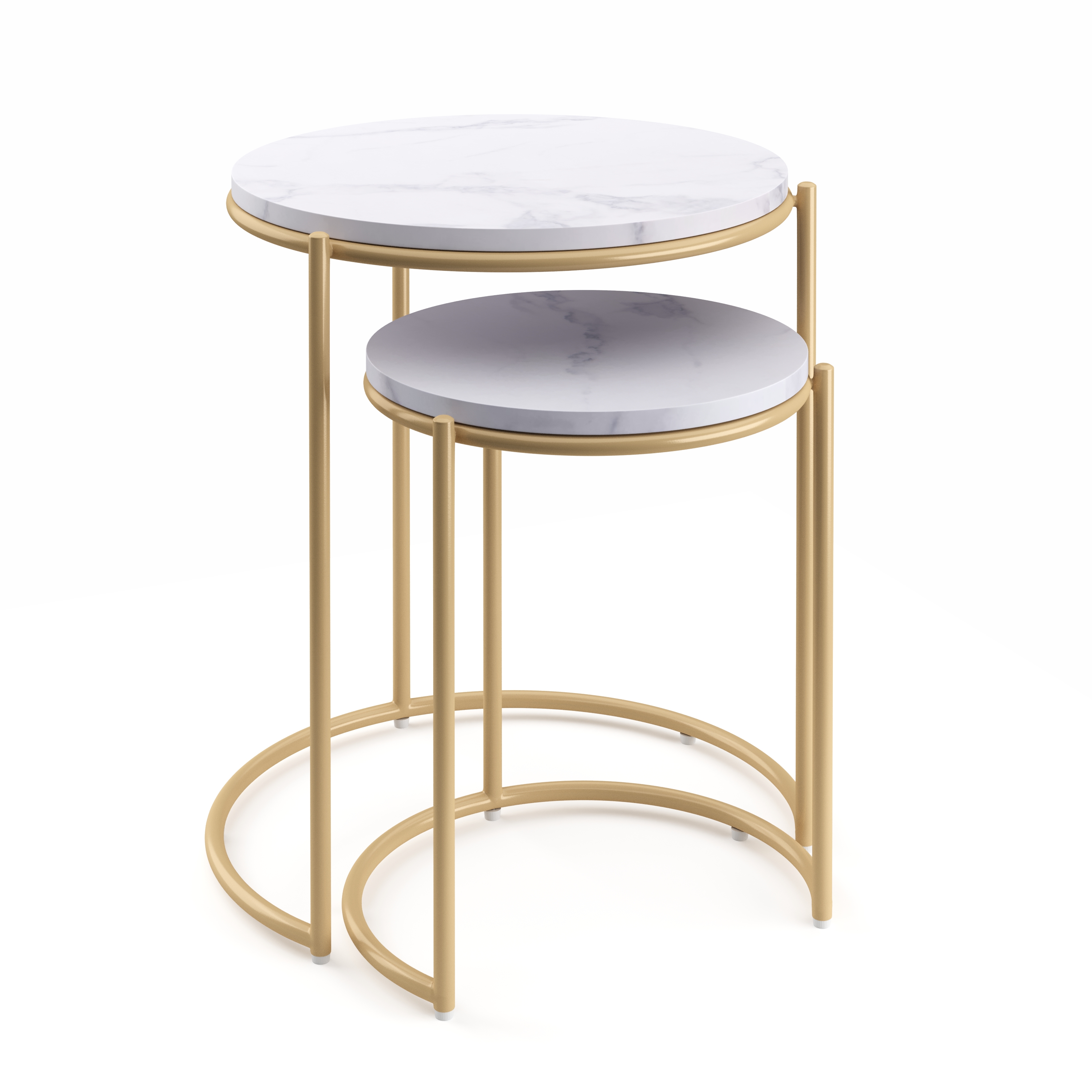 Beistelltisch Metall FINA rund 2-teilig weiss/gold