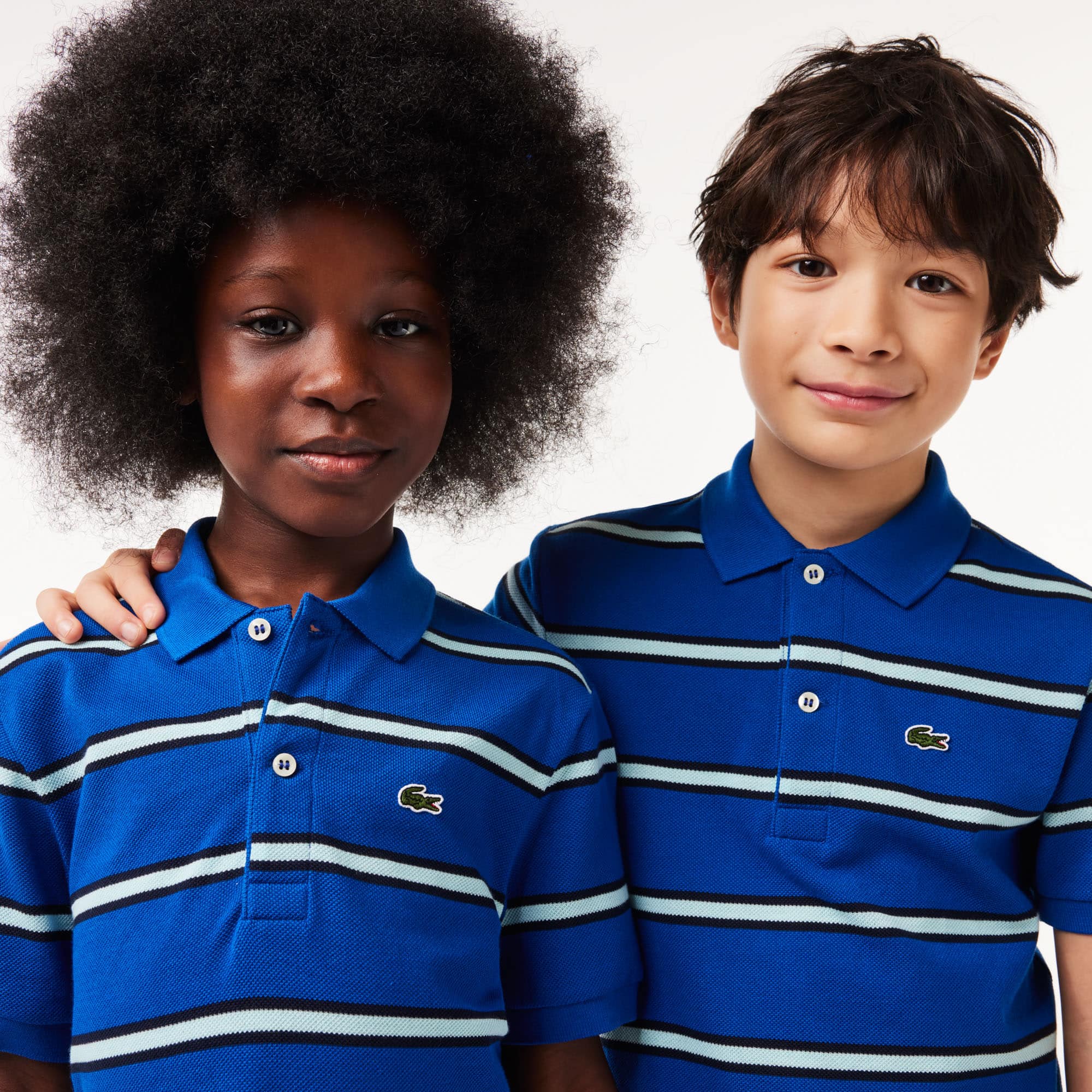 Polo garçon Lacoste à rayures en petit piqué de coton Polos - Bleu - Lacoste - Enfant