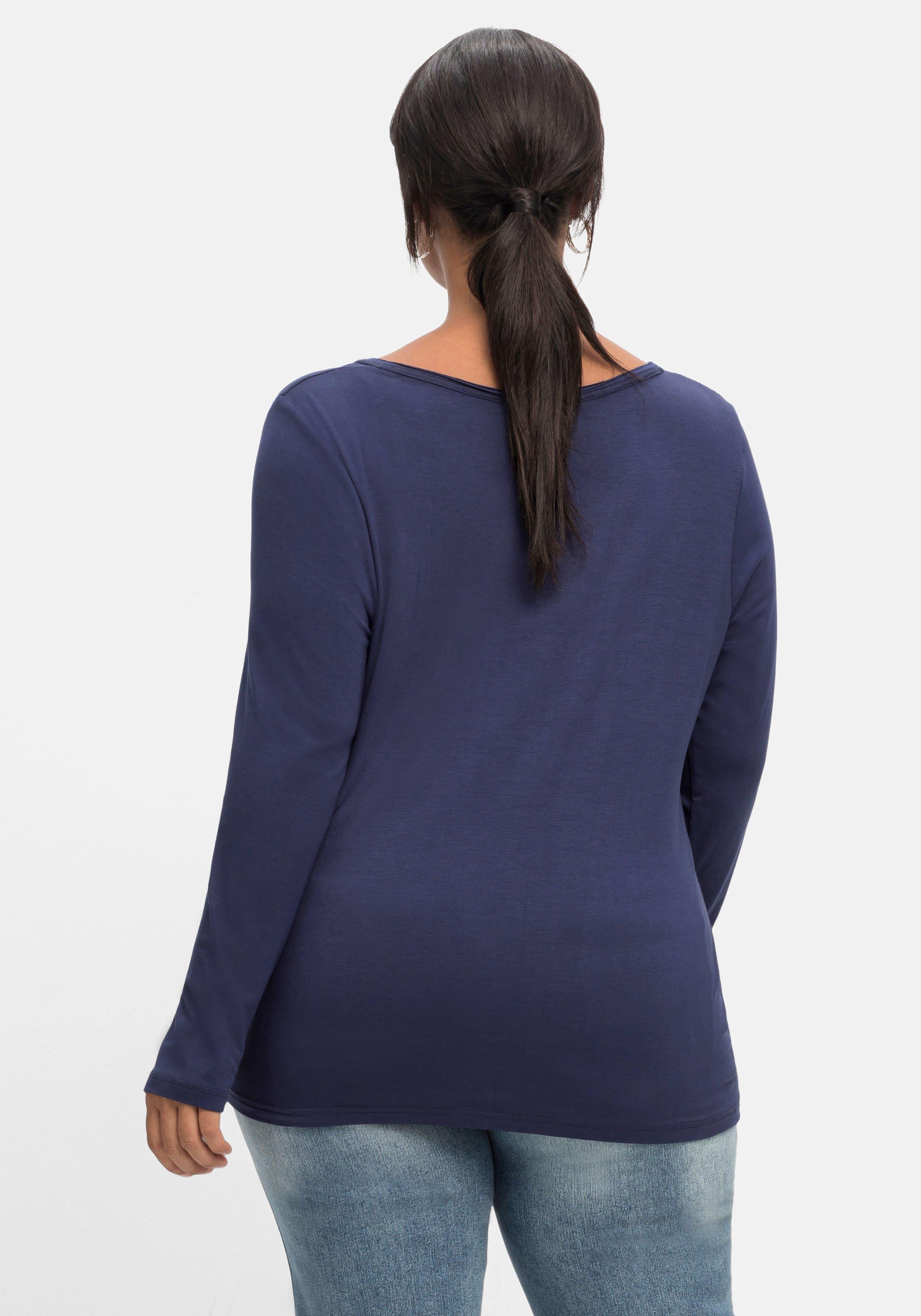 Langarmshirt mit Lochstickerei-Spitze und Biesen