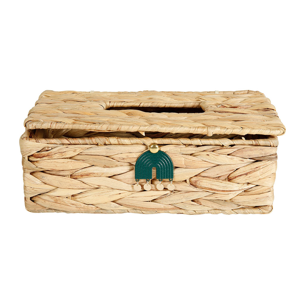 Boite à mouchoirs jacinthe avec bijou vert et doré 26x14cm