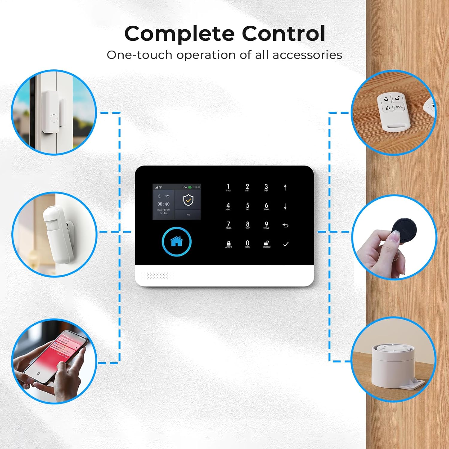 4G-WLAN-Alarmsystem für Ihr Zuhause, kabelloses Alarmsystem, 8-teiliges Set mit Sirene, PIR-Bewegungsmeldern und Fernbedienung
