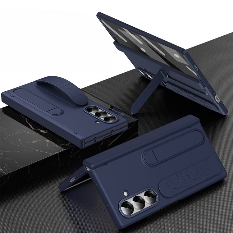 Samsung Galaxy Z Fold7 Soft Touch Hardcase Schutzhülle mit Handschlaufe   Kickstand Aufsteller - Dunkelblau